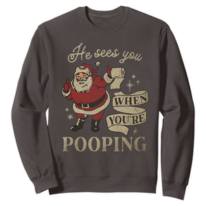 Funny Christmas Sweatshirt He Sees You When You Are Pooping TS09 Dark Chocolate Print Your Wear