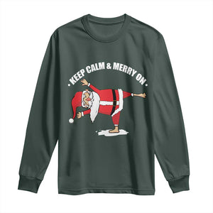 Funny Christmas Yoga Long Sleeve Shirt Keep Calm And Merry On TS09 Dark Forest Green Print Your Wear