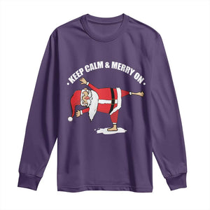 Funny Christmas Yoga Long Sleeve Shirt Keep Calm And Merry On TS09 Purple Print Your Wear