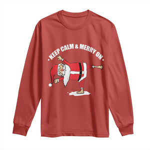 Funny Christmas Yoga Long Sleeve Shirt Keep Calm And Merry On TS09 Red Print Your Wear