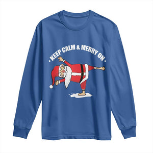 Funny Christmas Yoga Long Sleeve Shirt Keep Calm And Merry On TS09 Royal Blue Print Your Wear