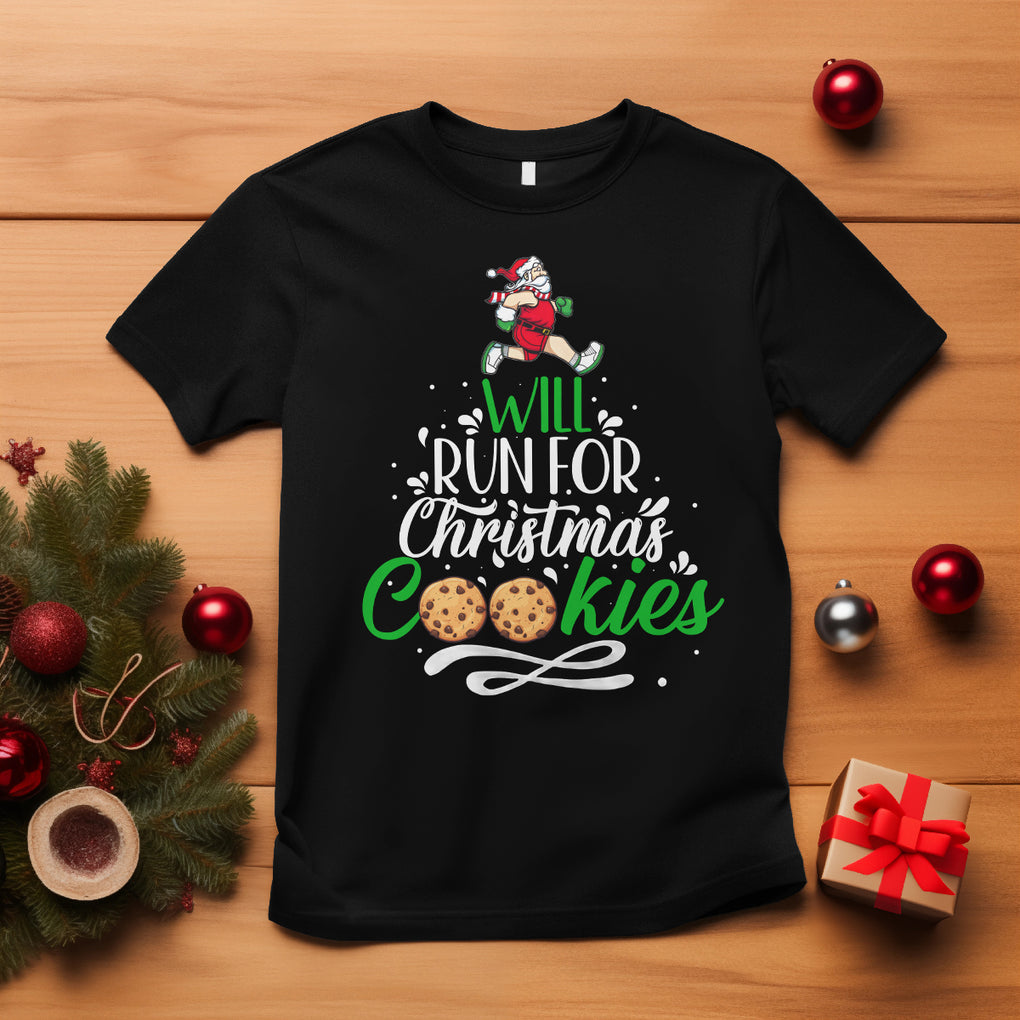 Will Run For Christmas Cookies Santa Running Race T Shirt TS09 Black Printyourwear