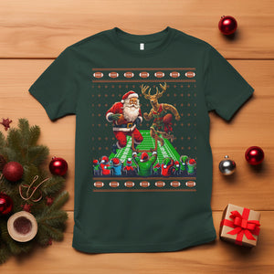 Christmas Sport T Shirt Santa Reindeer Play American Football TS09 Dark Forest Green Printyourwear