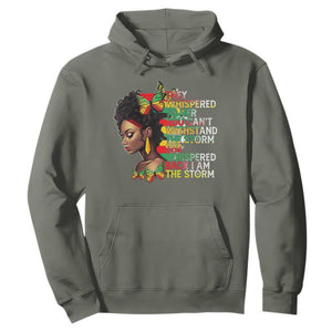 Black History Month Hoodie African Women She Whispered Back I Am The Storm TS09 Military Green Printyourwear