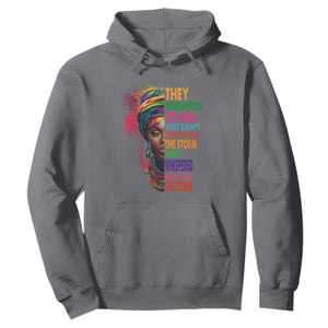 Black History Month Hoodie African Women She Whispered Back I Am The Storm TS09 Charcoal Printyourwear