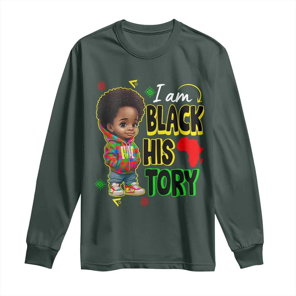 Handsome Kids Boys I Am Black History Month Long Sleeve Shirt TS09 Dark Forest Green Print Your Wear