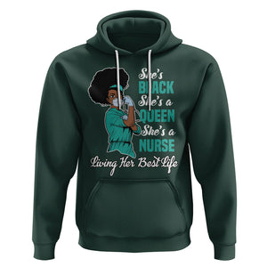 She's Black She's A Queen She's A Nurse Living Her Best Life Hoodie TS09 Dark Forest Green Printyourwear