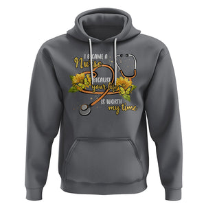 I Became A Nurse Because Your Life Is Worth My Time Sunflower Butterfly Hoodie TS09 Charcoal Printyourwear