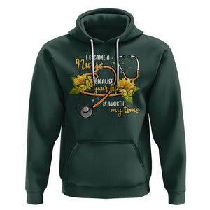 I Became A Nurse Because Your Life Is Worth My Time Sunflower Butterfly Hoodie TS09 Dark Forest Green Printyourwear