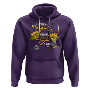 I Became A Nurse Because Your Life Is Worth My Time Sunflower Butterfly Hoodie TS09 Purple Printyourwear