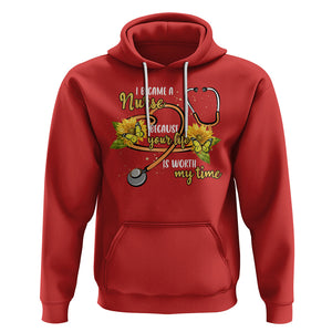 I Became A Nurse Because Your Life Is Worth My Time Sunflower Butterfly Hoodie TS09 Red Printyourwear