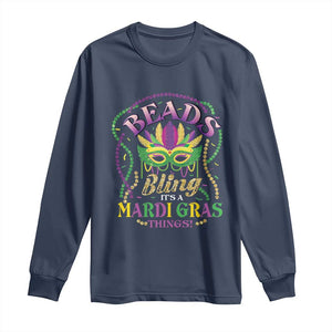 Beads And Bling It's A Mardi Gras Thing New Orleans Long Sleeve Shirt TS09 Navy Print Your Wear