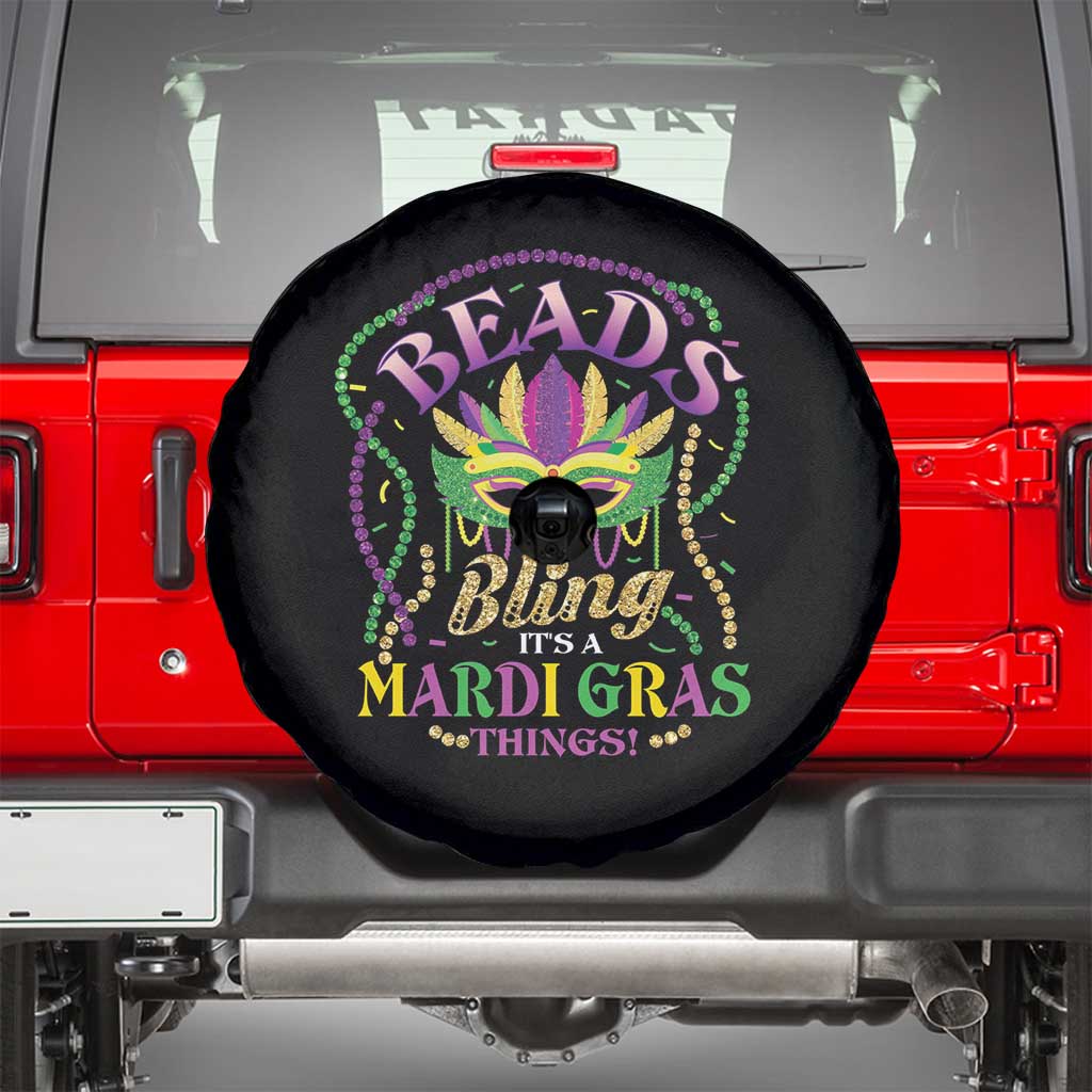 Beads And Bling It's A Mardi Gras Thing New Orleans Spare Tire Cover TS09 Black Print Your Wear