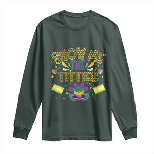 Mardi Gras Long Sleeve Shirt Show Me The Titties Funny Party TS09 Dark Forest Green Print Your Wear