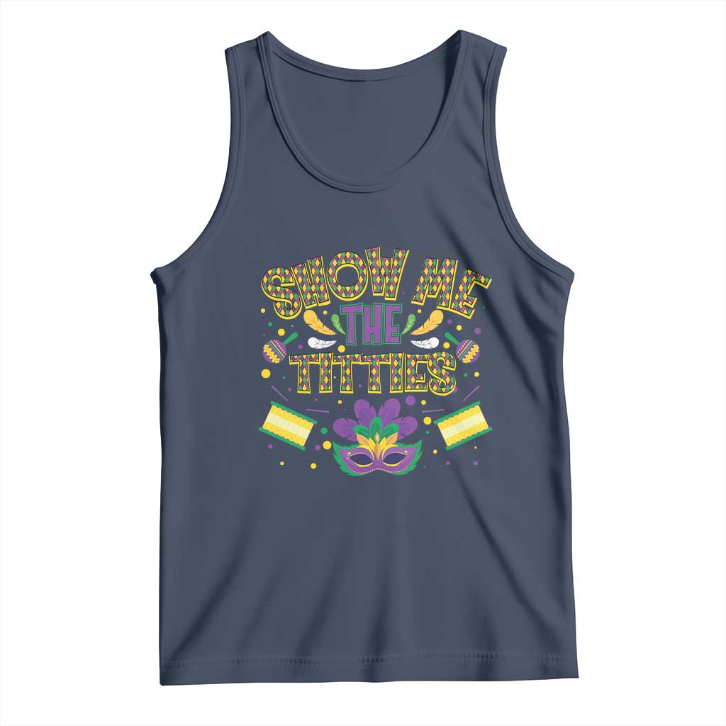 Mardi Gras Tank Top Show Me The Titties Funny Party TS09 Navy Print Your Wear
