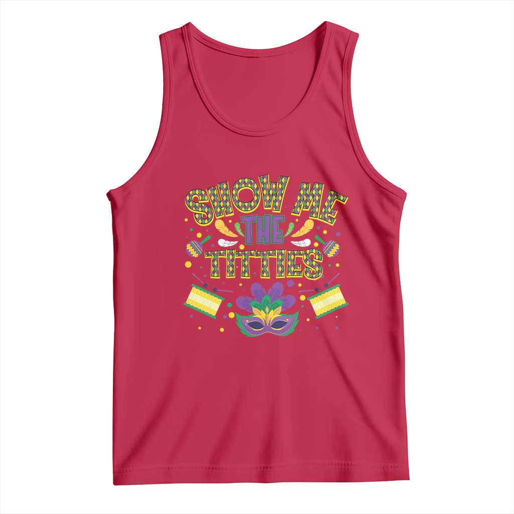 Mardi Gras Tank Top Show Me The Titties Funny Party TS09 Red Print Your Wear