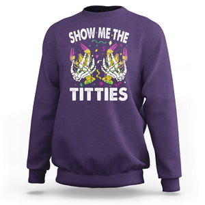 Mardi Gras Sweatshirt Show Me The Titties Funny Skeleton Crawfish TS09 Purple Printyourwear