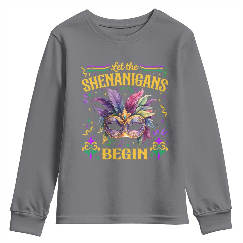 Mardi Gras Youth Sweatshirt Let The Shenanigans Begin TS09 Charcoal Print Your Wear