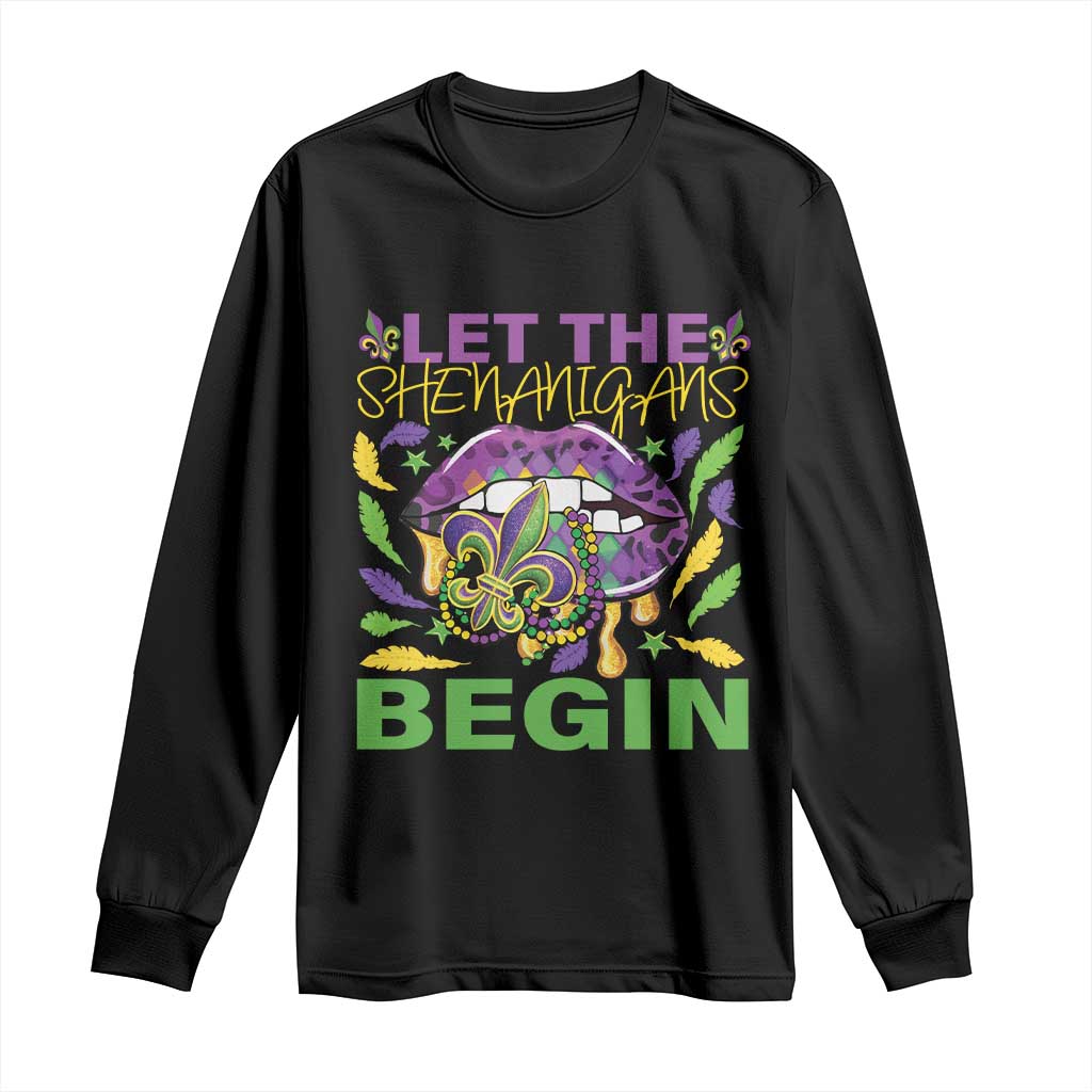 Mardi Gras Long Sleeve Shirt Let The Shenanigans Begin Leopard Lips TS09 Black Print Your Wear