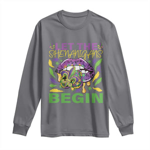 Mardi Gras Long Sleeve Shirt Let The Shenanigans Begin Leopard Lips TS09 Charcoal Print Your Wear