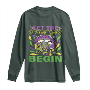 Mardi Gras Long Sleeve Shirt Let The Shenanigans Begin Leopard Lips TS09 Dark Forest Green Print Your Wear