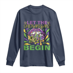 Mardi Gras Long Sleeve Shirt Let The Shenanigans Begin Leopard Lips TS09 Navy Print Your Wear