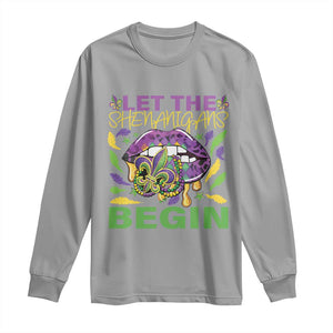 Mardi Gras Long Sleeve Shirt Let The Shenanigans Begin Leopard Lips TS09 Sport Gray Print Your Wear