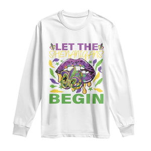 Mardi Gras Long Sleeve Shirt Let The Shenanigans Begin Leopard Lips TS09 White Print Your Wear