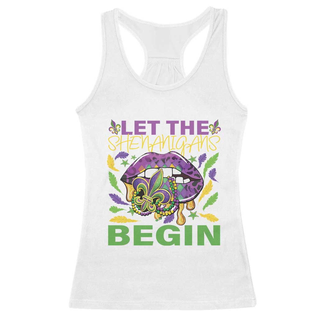 Mardi Gras Racerback Tank Top Let The Shenanigans Begin Leopard Lips TS09 White Print Your Wear