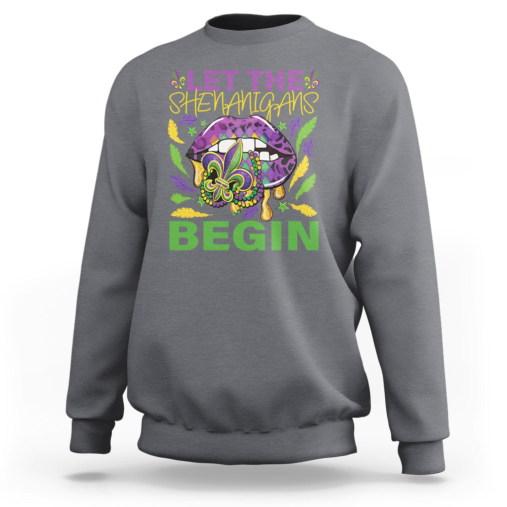 Mardi Gras Sweatshirt Let The Shenanigans Begin Leopard Lips TS09 Charcoal Printyourwear