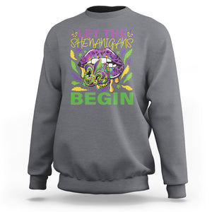 Mardi Gras Sweatshirt Let The Shenanigans Begin Leopard Lips TS09 Charcoal Printyourwear