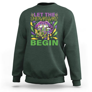 Mardi Gras Sweatshirt Let The Shenanigans Begin Leopard Lips TS09 Dark Forest Green Printyourwear