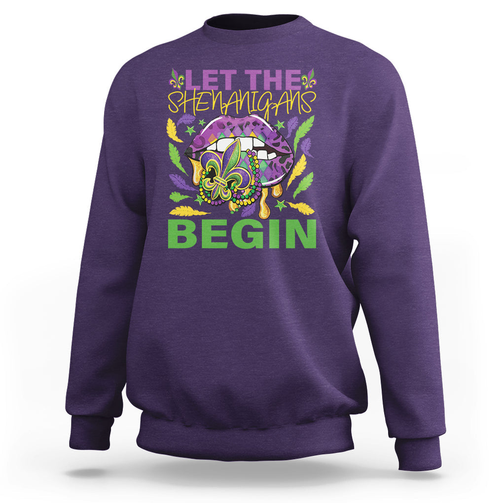 Mardi Gras Sweatshirt Let The Shenanigans Begin Leopard Lips TS09 Purple Printyourwear