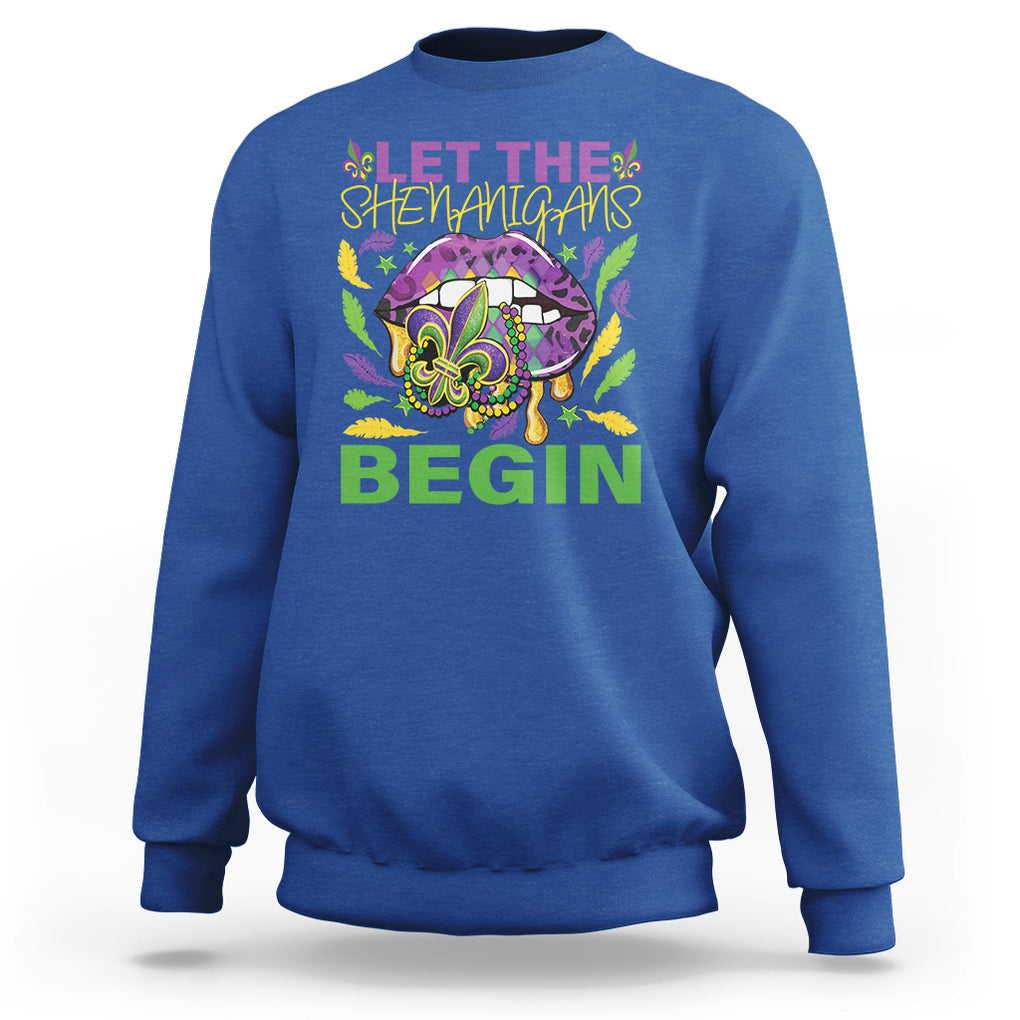 Mardi Gras Sweatshirt Let The Shenanigans Begin Leopard Lips TS09 Royal Blue Printyourwear