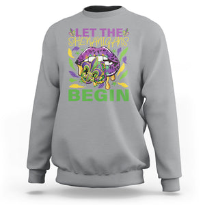 Mardi Gras Sweatshirt Let The Shenanigans Begin Leopard Lips TS09 Sport Gray Printyourwear