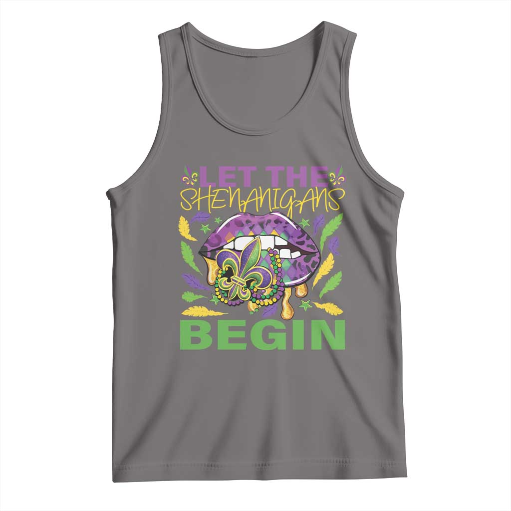 Mardi Gras Tank Top Let The Shenanigans Begin Leopard Lips TS09 Deep Heather Print Your Wear