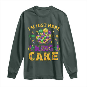 Funny Mardi Gras Long Sleeve Shirt I'm Just Here For The King Cake TS09 Dark Forest Green Print Your Wear