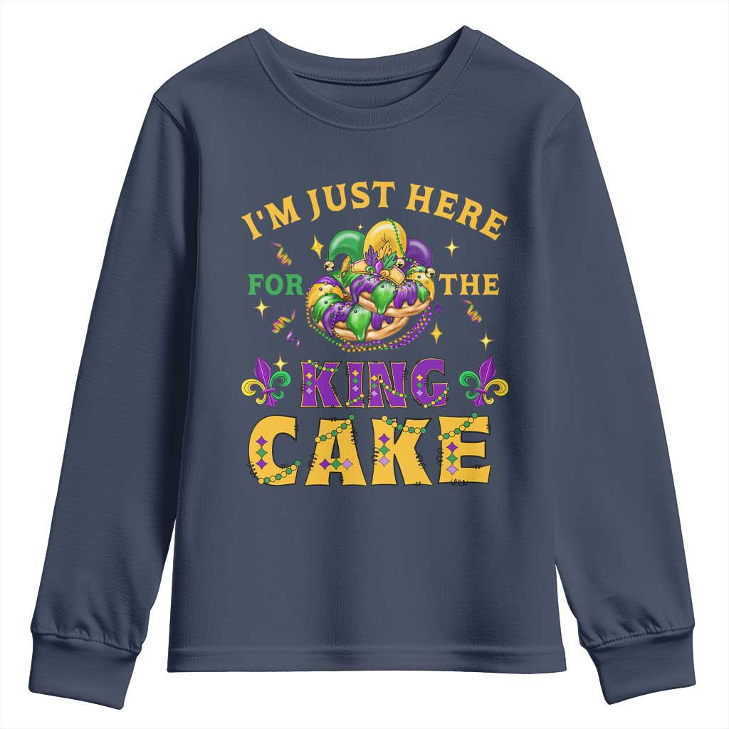 Funny Mardi Gras Youth Sweatshirt I'm Just Here For The King Cake TS09 Navy Print Your Wear