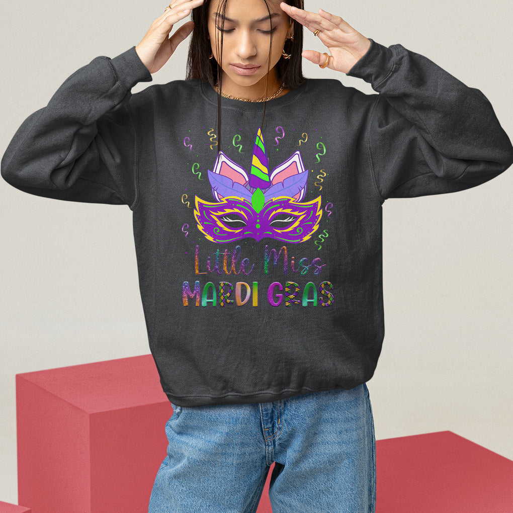 Mardi Gras Sweatshirt Little Miss Unicorn Cute Girl Women TS09 Black Printyourwear