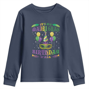 Funny It's My Mardi Gras Birthday Y'all Youth Sweatshirt TS09 Navy Print Your Wear