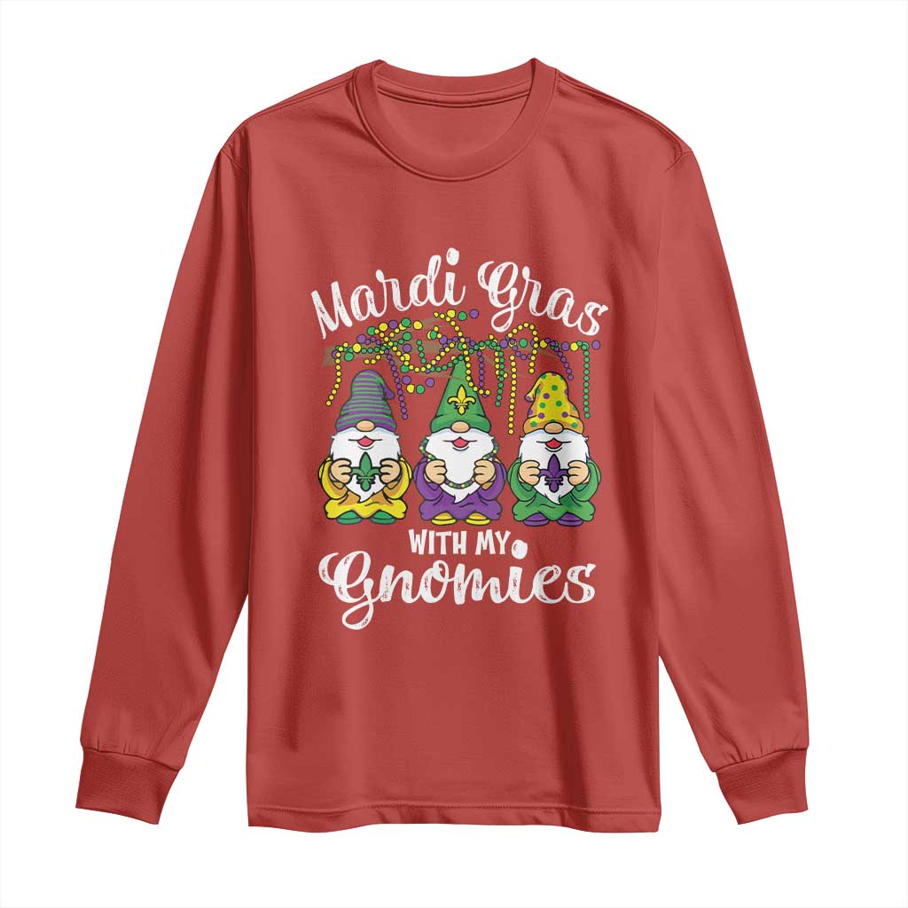 Mardi Gras With My Gnomies Funny Gnomes Squad Long Sleeve Shirt TS09 Red Print Your Wear