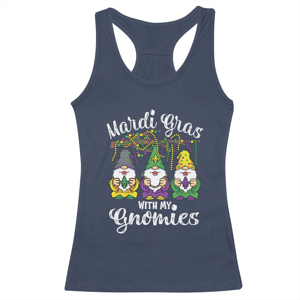 Mardi Gras With My Gnomies Funny Gnomes Squad Racerback Tank Top TS09 Navy Print Your Wear