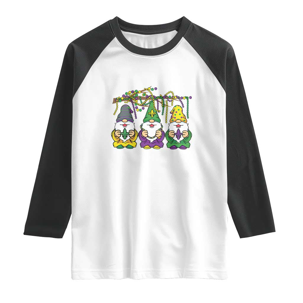 Mardi Gras With My Gnomies Funny Gnomes Squad Raglan Shirt TS09 White Black Print Your Wear