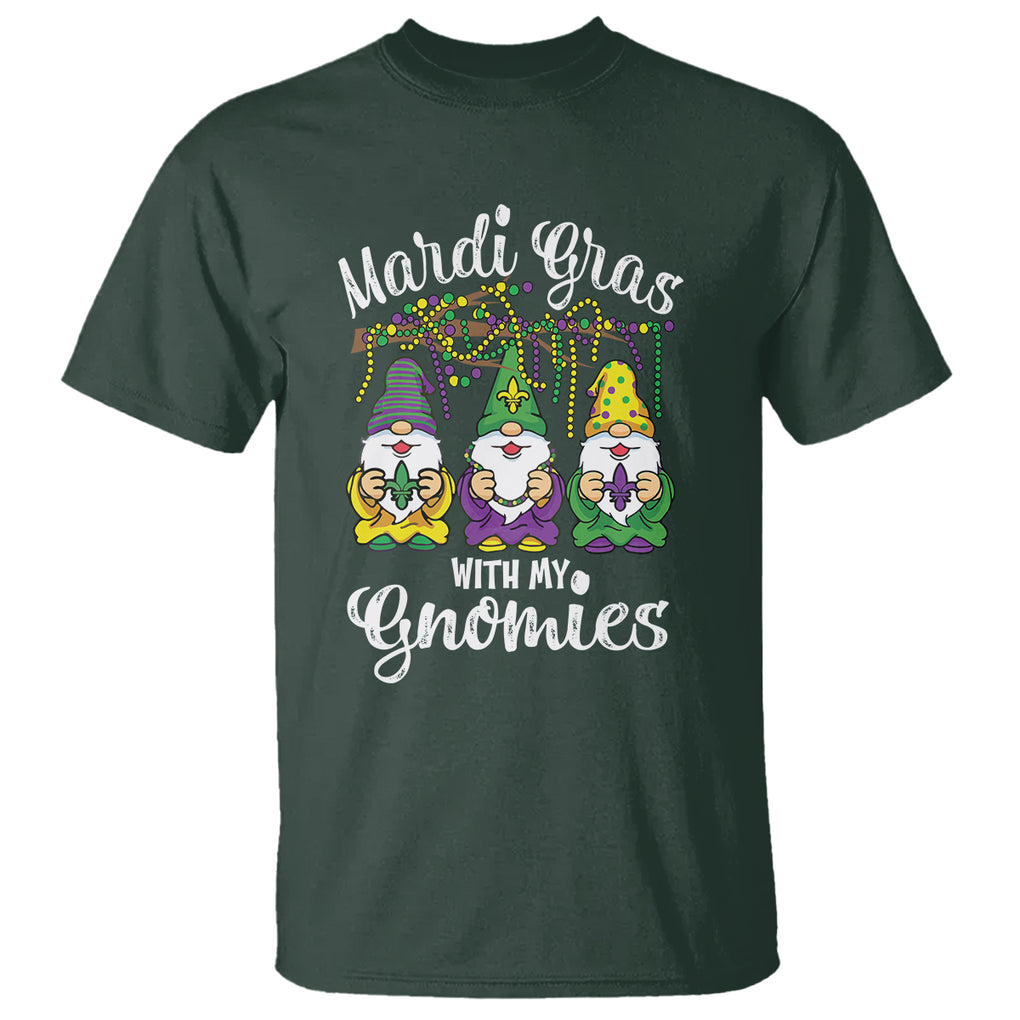 Mardi Gras With My Gnomies Funny Gnomes Squad T Shirt TS09 Dark Forest Green Printyourwear