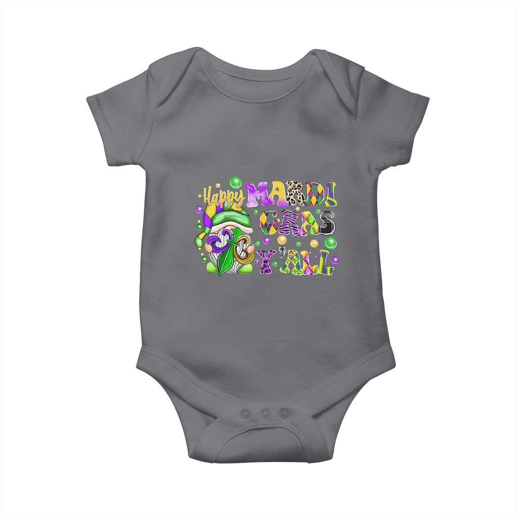 Happy Mardi Gras Y'all Cute Gnome Fat Tuesday Baby Onesie TS09 Charcoal Print Your Wear