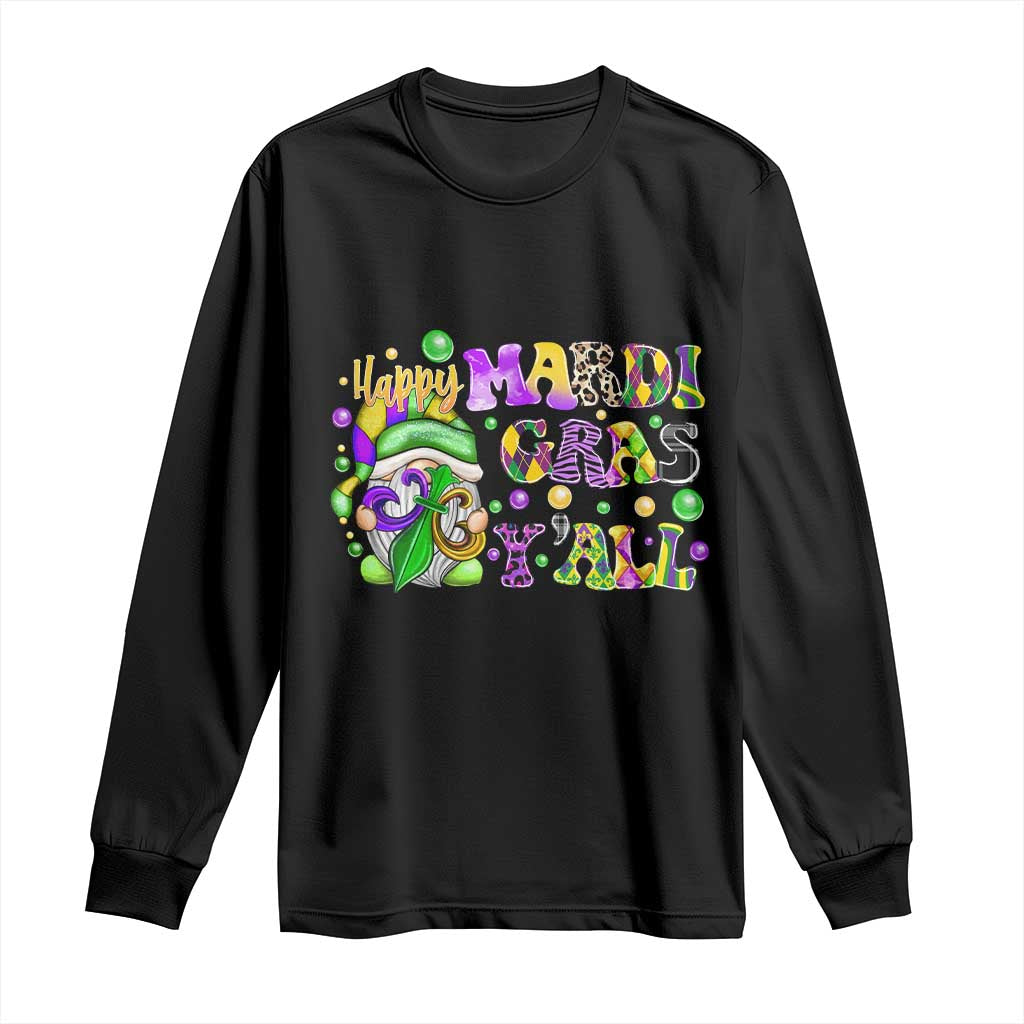 Happy Mardi Gras Y'all Cute Gnome Fat Tuesday Long Sleeve Shirt TS09 Black Print Your Wear