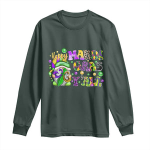 Happy Mardi Gras Y'all Cute Gnome Fat Tuesday Long Sleeve Shirt TS09 Dark Forest Green Print Your Wear