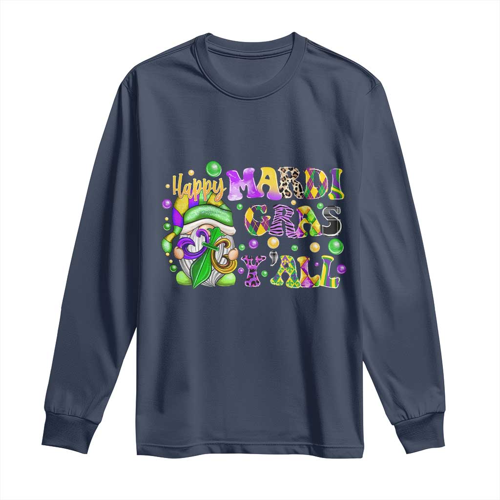 Happy Mardi Gras Y'all Cute Gnome Fat Tuesday Long Sleeve Shirt TS09 Navy Print Your Wear