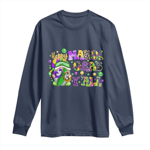 Happy Mardi Gras Y'all Cute Gnome Fat Tuesday Long Sleeve Shirt TS09 Navy Print Your Wear