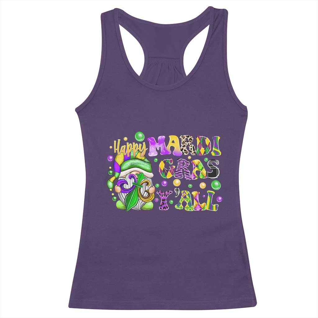 Happy Mardi Gras Y'all Cute Gnome Fat Tuesday Racerback Tank Top TS09 Purple Print Your Wear